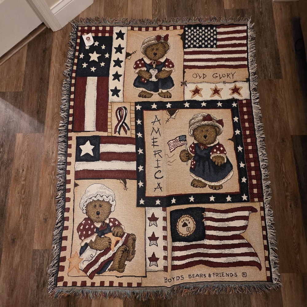 Boyds Bears Proud To Bearmerican Tapestry Throw Blanket USA 53x72w/ Tags